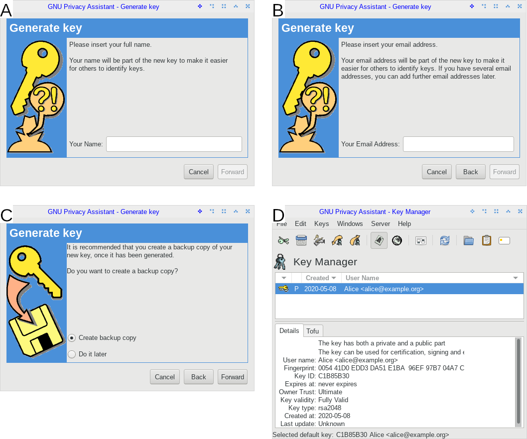 Créer une clef avec GNU Privacy Assistant